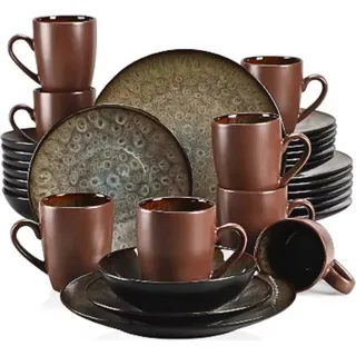 Noble Tafelservice – 32-teilig – 8 Personen – Keramisch Braun – Diner- und Frühstückstelle