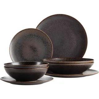 Mäser Kombiservice , Braun, Schwarz , Keramik , 8-teilig , 700 ml , lebensmittelecht, stapelbar , Geschirr, Geschirrsets, Kombiservice
