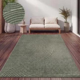 Paco Home Outdoor Teppich Wetterfest Balkon Wohnzimmer Skandinavisches Boho Einfarbig Grösse 240x340 cm - Grün