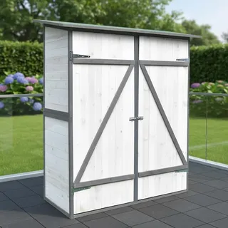 Geräteschuppen Gartenschrank Holzhäuschen Verschließbar Gerätehaus Stauraum Holz - Grau