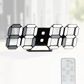 KOSUMOSU Uhren für Wohnzimmer Dekor, 9,7 Zoll große Digitale Wanduhr, Wecker Schwarze Uhr Wanddekoration, Dimmer/Uhrzeit/Datum/Temperaturanzeige, Fernbedienung (Schwarze Wanduhr mit weißem Licht)