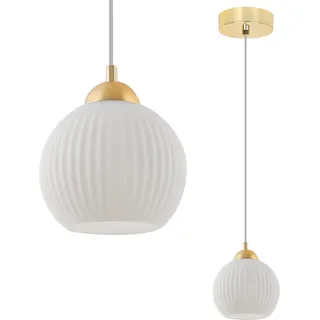 Hängeleuchte Riffle gold 1-flammig Glas Weiß Kugel E27