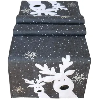 texpot Tischläufer 40 x 85 cm grau weiß Silber, lustiger Elch, Rentier, Tischdecke, Weihnachten Weihnachtsdeko Weihnachtstischdecke
