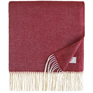 Linen & Cotton Klassische Weiche Wolldecke Decke Merino Wolle Wohndecke Kuscheldecke Diamond mit Rautenmuster - 100% Merinowolle, Bordeaux Rot (140 x 200 cm) Tagesdecke Plaid Überwurf Couch Sofadecke