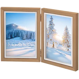 TESSTSY Doppelter Bilderrahmen Faltbar 13 X 18 cm Klappbarer Bilderrahmen Aus Holz, Doppelt Collage Fotorahmen 2 Fotos 7 Zoll, für Haus, Schlafzimmer, Tischdisplay