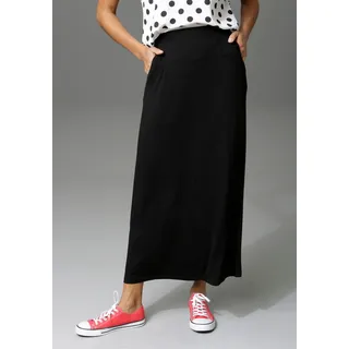 Maxirock ANISTON CASUAL, Damen, Gr. 42, schwarz, Single Jersey, Obermaterial: 95% Viskose, 5% Elasthan, unifarben, figurumspielend knöchelfrei, Röcke Maxirock, im Marine Look, Topseller
