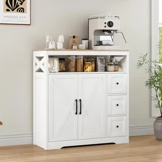 Sideboard mit Arbeitsplatte 100 cm Breit 3 Schubladen 2 Türen Weiß Landhausstil 100x40x105 cm