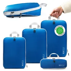 MNT10 Packtaschen recycelt mit Kompression S, M, L, XL I Packwürfel mit Schlaufe als Koffer-Organizer I leichte Kompressionsbeutel für den Rucksack