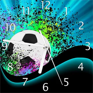 Wallario Design Wanduhr Fußball - Design Wellen und Regenbogen in blau aus Echtglas, Größe 20 x 20 cm - Schwarz