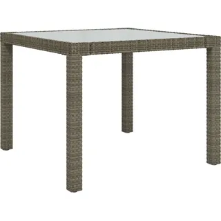 vidaXL Gartentisch 90x90x75 cm Gehärtetes Glas Poly Rattan Grau - Grau