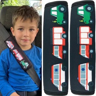 HECKBO 2x Kinder Auto Gurtpolster Gurtschutz mit Feuerwehr, Traktor, Krankenwagen Motiv - Sicherheitsgurt Polster für Kinder und Babys- Ideal für jeden Gurt Autositzerhöhungen Kinder Fahrradanhänger