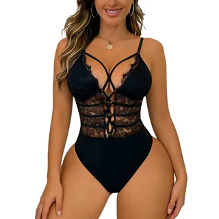 Buitifo Damen Sexy Body Ein Stück Babydoll Dessous Spitze Teddy Negligee(Black,M)