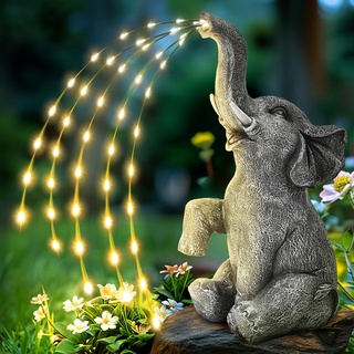 GIGALUMI Upgraded Elefantenstatue Gartendekoration True Bewässerungselefant Figur Solarbetriebene LED Lichter, Geschenke für Frauen, Geburtstagsgeschenke für Frauen, Elefanten Dekoration für Terrasse