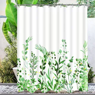 Lerores Duschvorhang 200x200 cm, Antischimmel Textil Shower Curtains,Blumen Wasserdicht,Waschbar Polyester Stoff Badevorhang für Badezimmer Badewanne mit 12 Haken