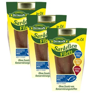 Feinkost Dittmann Sardellen in Sonnenblumenöl MSC zertifiziert (1 x 80 g) (Packung mit 3)