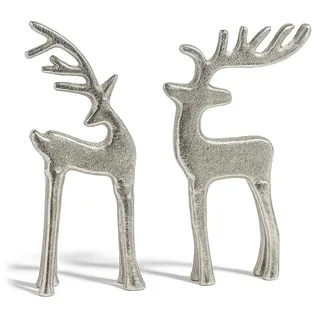 com-four® 2X Rentier-Skulptur- Dekofigur aus Aluminium - weihnachtliches und Elegantes Wohnaccessoire - Metall-Austeller für die Winterzeit [Auswahl variiert]