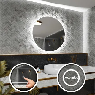 Runder Badezimmerspiegel mit LED-Beleuchtung und Touchschalter - Bali - 80 x 80cm - Silber