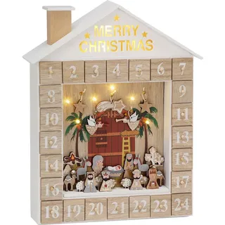 Brubaker Adventskalender Krippe mit LED Beleuchtung 31,5 x 38,2 x 6,3 cm