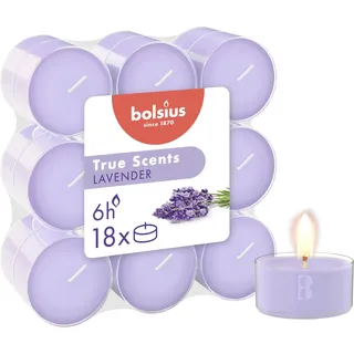 Bolsius - True Scents - 18 Duft theelichter - Lavendel - Lange Brenndauer von 6 Stunden - Durchmesser 39 mm – Natürliche Extrakte – Enthält Veganes Wachs – Ohne Palmöl