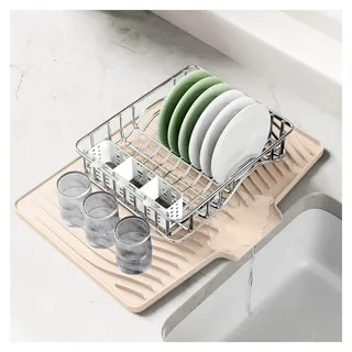 Silikon Abtropfmatte für Geschirr (48x35cm) – Abtropfgestell und Spülbecken Organizer aus hitzebeständigem Silikon (Beige) - Beige