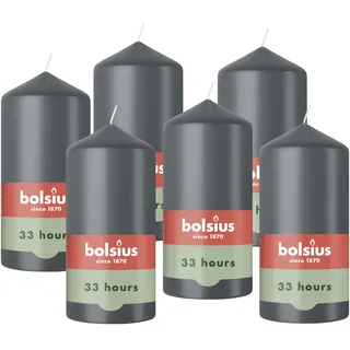 Bolsius - Stumpenkerzen - Grau - 12cm - 6 Stück - Brenndauer 33 Stunden - mit natürlichen Extrakten - Natürliches Pflanzenwachs - Ohne Palmöl