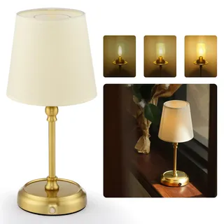 LuminexDesigns Kabellose Tischlampe – Wiederaufladbare Touch-Lampe mit E12 3000K dimmbarer Glühbirne, 5200mAh Akku, Stoff- & Acrylschirm, USB-C-Aufladung, für Schlafzimmer & Wohnzimmer