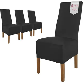 Scheffler Home Stuhlhussen 4er Set Schwarz Lena – Stretch Stuhlbezüge für Polsterstühle und Esszimmerstühle – Waschbar, bügelfrei und pflegeleicht