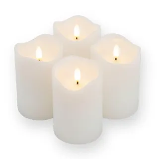 ToCi 4 x LED Kerzen Weiß Ø 7,5 x 12,5 cm – Flammenlose Echtwachskerzen mit Timer & schwarzem Docht - LED-Stumpenkerzen für Advent, Grablicht & Tischdeko - Batteriebetrieben