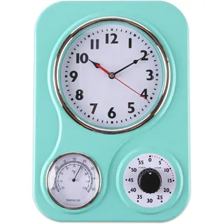 Lily's Home LilysHome Retro Küche Uhr mit Temperaturanzeige und Timer Türkis