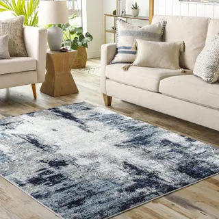 livabliss Helsinki Wohnzimmer modern – Abstrakt Design in Marmor Optik für Wohnzimmer 120x170 cm, Esszimmer, Schlafzimmer - Marmor e groß, weicher Kurzflor in Blau, Weiß und Grau