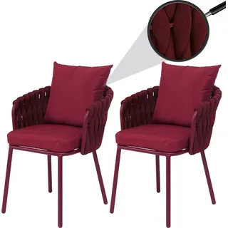 2er-Set Aluminium-Gartenstuhl HWC-P89, Gartensessel Outdoor Stuhl, Stoff/Textil (180 g/m2) Seilgeflecht Rope bordeaux - Rot