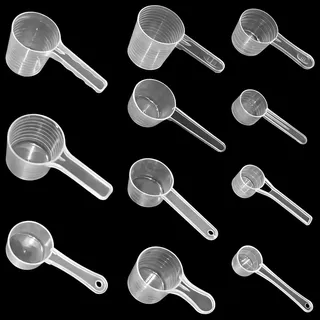 Piuluvor® 11 Stücke Messlöffel, Dosierlöffel Transparent mit Skala 10ml, 15ml, 20ml, 30ml, 40ml, 50ml, 60ml, 70ml, 80ml, 100ml, 120ml Scoop, Kunststoff Measuring Spoons für Flüssigkeit Pulver