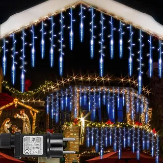 3.5M LED Eisregen Eiszapfen Lichterkette mit Stecker, Weihnachten Beleuchtung für Patio Garten Balkon Mauer Dachvorsprung Weihnachtsbaum Deko, Blau - Blau