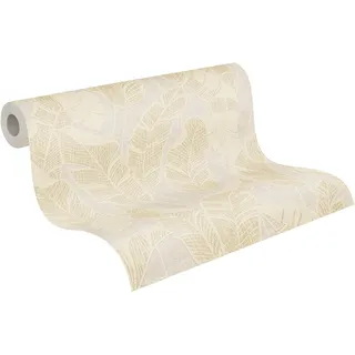 A.S. Création Jade 2 Vliestapete mit Dschungelmotiv 10,05 m x 0,53 m - Weiß, Beige, Gold - Grafiktapete in Dschungeloptik - 395025