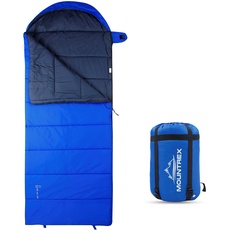 MOUNTREX® Schlafsack für Camping & Outdoor -5°C / 10°C - Deckenschlafsack (205 x 75cm) - 3 Jahreszeiten - Leicht & Warm (1.6 Kg) - Erwachsene, Damen und Herren – Koppelbar (RV - Links, Blau)