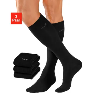 Kniestrümpfe H.I.S, Herren, Gr. 47-48, schwarz (3x schwarz), Baumwolle, Elasthan (LYCRA), Polyamid, melange, elastisch, Socken Kniestrümpfe, mit druckfreiem Bündchen, Topseller