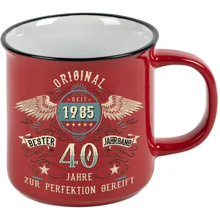 Kaffeetasse mit Reliefdruck als Geschenk zum 40. Geburtstag - 1985 bester Jahrgang - Vintage Style im Geschenkkarton