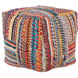 Beliani Pouf Bunt Mekhtar , Rot, Blau, Orange, Multicolor , Naturmaterialen , Quadratisch , 40x40x40 cm , Wohnzimmer, Sessel, Hocker & Hockerbänke, Poufs