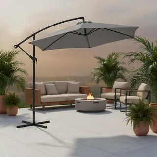 Ampelschirm 3,5M Grau Sonnenschutz Kurbel Schattenspender Solar Gartenschirm - Grau