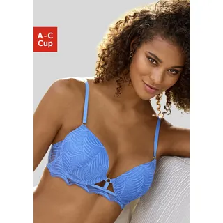 Push-up-BH LASCANA "Marla", Damen, Gr. 80, Cup C, blau, Spitze, Obermaterial: 51% Polyamid, 44% Polyester, 5% Elasthan, BHs Push-up-BH, mit integrierten Kissen und modischer Spitze, Dessous