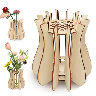 Holzvase für Lego Blumen, Holzvasen-Set als Bausatz, DIY Blumenvase & Blumenständer aus Holzpuzzle für Blumen, Rosen, Kirschblüten,Sonnenblumen & Tulpen, Geschenkidee für Erwachsene & Frauen