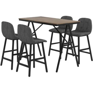 Homcom Bartisch mit Barhocker Set, 5-teilig Essgruppe, Küchentisch, Bartisch Set, Braun , Dunkelgrau , Textil , 60x91x120 cm , Esszimmer, Barmöbel, Barschränke & Theken
