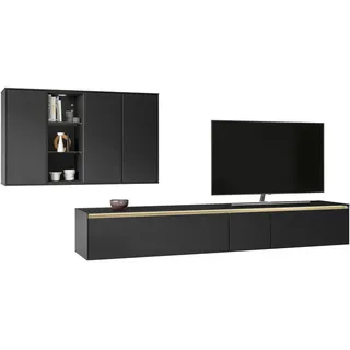 Celina Home Wohnwand , Schwarz , Metall , 3,8 Fächer , 3 Schubladen , 302.3x205.2x48.5 cm , individuell planbar, Beimöbel erhältlich, in verschiedenen Holzdekoren erhältlich , Wohnzimmer, Wohnwände, Komplette Wohnwände