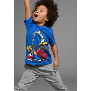 T-Shirt KIDSWORLD "mit coolen BAUMASCHINEN Print", Jungen, Gr. 92/98, blau, Single Jersey, Obermaterial: 100% Baumwolle, bedruckt, Basic, Rundhals, Shirts T-Shirt, Kurzarm, Basic-Passform, bedruckt, Rundhalsausschnitt, Topseller