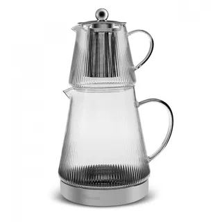 KARACA Keops Borosilikatglas Teekannen-Set mit Edelstahl-Teesieb, 1,5 L Kessel & 0,45 L Glas Teekanne mit Sieb, Turkish Tea Pot, Caydanlik, Türkischer Teebereiter für Kräutertee, losen Tee