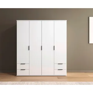 Rauch Möbel ESSEA Drehtürenschrank Kleiderschrank, Garderobe Schrank Kleiderschrank weiß 4-türig, 4 Schubkästen, Farbe Alpinweiß, 168x188x52cm