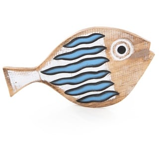 Logbuch-Verlag Fisch blau Holz Dekoration zum Aufhängen mediterran Geschenk 30 cm Figur Holzbild Massivholz