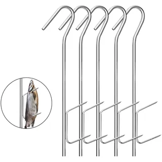Räucherhaken, 5 Stück Stainless Steel Smoking Hooks, zum Aufhängen von Geräuchertem Fisch, Fleisch, Wurst Etc, 21cm