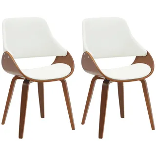 CLP Esszimmerstuhl 2er Set Lederlook Walnuss/Weiß , Weiß, Walnussfarben , Holz , 52x86x54 cm , Esszimmer, Stühle