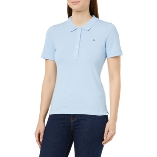 Tommy Hilfiger Damen Poloshirt Kurzarm 1985 Slim Pique Polo Ss Slim Fit, Blau (Well Water), L